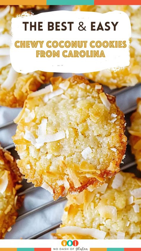 These Chewy Coconut Cookies from Carolina are perfect for coconut lovers! With crispy edges, chewy centers, and a touch of coarse sugar on top, they’re easy to make and impossible to resist. Whether you use sweetened or unsweetened coconut, these cookies will be your new favorite treat. Save this recipe and try it for your next baking session! Carolina Coconut Cookies, Recipes Using Sweetened Coconut, Coconut Kiss Cookies, Best Coconut Cookies Recipes, Coconut Shavings Recipes, Toasted Coconut Cookies, Gluten Free Coconut Cookies, Filipino Cookies, Coconut Chewies