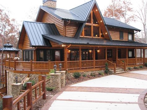 Chalet House, Log Home Plan, Rustic House Plans, Two Story House Plans, Cabin Floor, Cabin Floor Plans, Lots Of Windows, Log Cabin Homes, Wrap Around Porch