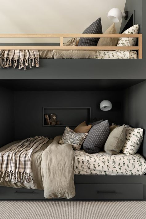 Water's Edge - Studio McGee Space Boys Bedroom, Eclectic Shelving, Bunk Room Ideas, Bunk Bed Room, Bunk Beds Boys, Boys Bedroom Ideas, Cozy Beds, Mcgee Home, Bunk Beds Built In