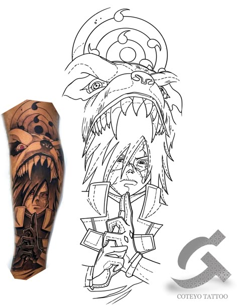 Anime Tattoos Stencil, Neo Traditional Tattoo Stencil, Naruto Sleeve, Tattoo Nike, Traditional Tattoo Stencils, How To Tattoo, Designer Tattoo, Aztec Tattoos, Tattoo Outline Drawing