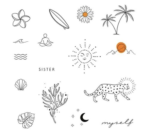 Small Tattoos Australia, Tiny Surfboard Tattoo, Hawaii Simple Tattoo, Dainty Vacation Tattoos, Australian Tatoos, Cute Small Beach Tattoos, Small Sea Themed Tattoos, Tiny Tattoo Ibiza, Small Tattoos Beach Theme