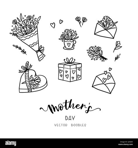 Mothers Day Doodles, Doodles Cute, Mothers Day Drawings, Drawing Room Interior Design, Flowers And Gifts, Gift Vector, Drawn Flowers, Small Drawings, Hand Drawn Flowers