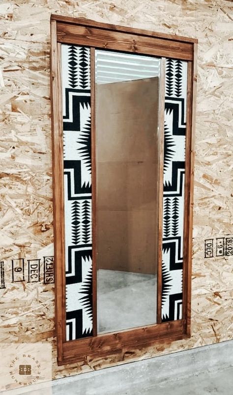 Wood Frame Full Length Mirror, Aztec Mirror Frame Diy, Western Mirror Ideas, Native American Bedroom Ideas, Aztec Mirror, Western Mirrors, Native American Bedroom, Western Mirror, Southwest Furniture