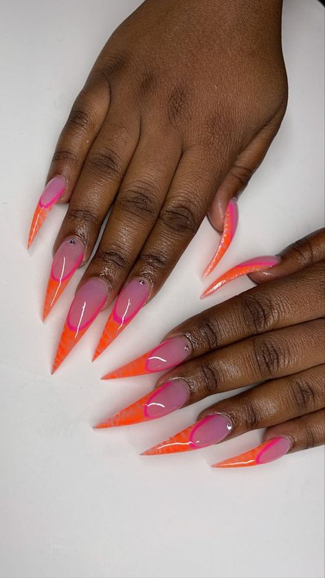 Stiletto Nail Art Summer, Valentines Day Nails Stiletto, Summer Stiletto Nails Ideas, Stilleto Nails Designs Summer, Orange Stiletto Nails, Stiletto Nails Designs Summer, French Tip Stiletto Nails, Stiletto Nails Summer, Nude Stiletto Nails