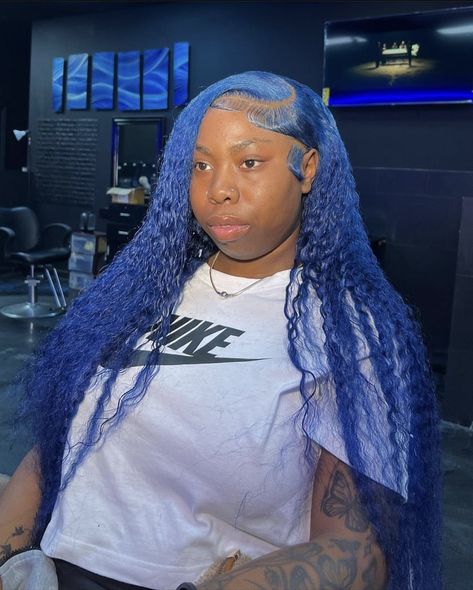 Blue Wig Ideas, Blue Deep Wave Wig, Lash Photoshoot, Girl Maintenance, Deep Wave Wig, Frontal Wig Hairstyles, Sew In Hairstyles, Blue Wig, Sew Ins