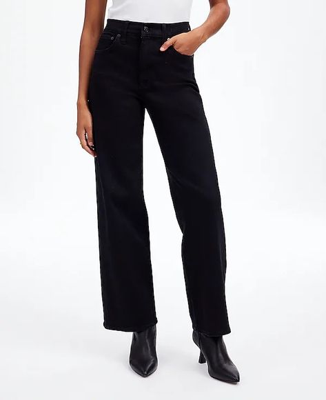 The Petite Perfect Vintage Wide-Leg Jean | Madewell Madewell Wide Leg Jeans, Madewell Outfits, Wide Leg Black Jeans, 2024 Wardrobe, Madewell Black Jeans, Black Wide Leg Jeans, Madewell Style, Closet Goals, Madewell Jeans