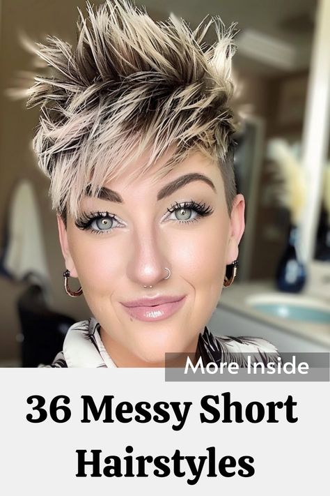 Find your next effortlessly cool vibe with these 36 messy short hairstyles that are all about texture and movement! Perfect for adding an edge to your look, these styles range from tousled pixies to playful bobs that are easy to style and full of personality. Embrace the charm of a perfectly undone look that’s anything but boring. Tap the link for more style inspiration! Growing Short Hair Stages, Long Messy Pixie Haircut, Messy Pixie Haircut Choppy Layers, Winter Short Hairstyles, Short Edgy Pixie Haircut, Short Funky Hairstyles, Messy Short Hairstyles, Shoet Hair, Growing Short Hair