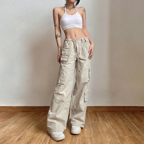 Korean Grunge Fashion, Korean Grunge, Preppy Aesthetic Outfits, Cargo Sweatpants, Cargo Pants Outfit, Harajuku Outfits, Wide Leg Sweatpants, Y2k Clothing, Y2k Baggy