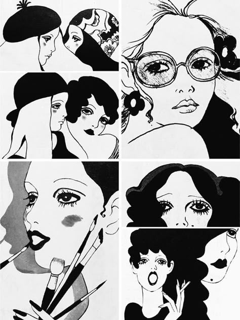 Akemi Watabe, Dark Inspiration, 60s Art, Motif Vintage, Wow Art, Hippie Art, Retro Illustration, 1960s Fashion, Fashion Illustrations