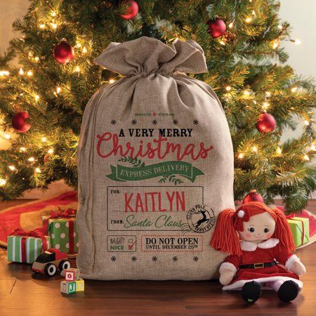 Christmas Express, Burlap Stockings, Personalised Santa Sacks, Gift Sack, Christmas Sack, Wine Gift Bag, Santa Sack, The North Pole, Christmas Stamps