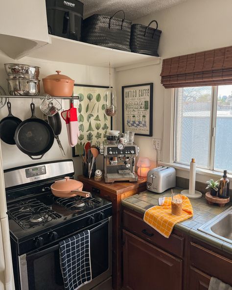 Step inside our home as we transition into fall 🌤️🍂☕️😊💕💀 Small Studio Apartment Ideas Decor, Small Apartment Cozy Decor, Kitchenette Aesthetic, Small Kitchen Cozy, First Home With Boyfriend, 3 Story Townhouse Interior Design, Small Apartment Kitchen Ideas Layout, New York Small Apartment, Small Apartment Kitchens