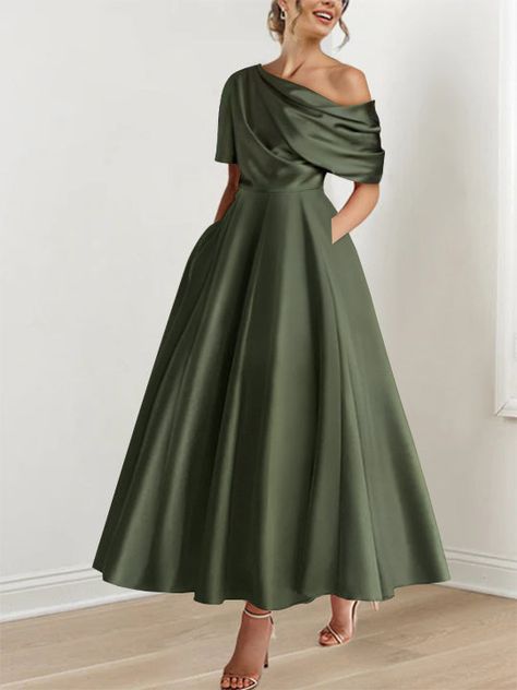 A-Line/Princess One-shoulder Half Sleeve Ankle-Length Mother of the Br - Mondressy Off Shoulder A Line Dress, 2 Piece Mother Of The Groom Dresses, Formal Dress For Short Women, Plus Mother Of The Bride Dresses, Mother Of The Bride Dresses Sage Green, Mother Of The Bride Dresses Casual, Mother Of The Bride Fall Dresses, Mother Of The Bride Dresses With Sleeves, Mother Of The Bride Dresses Fall Outdoor