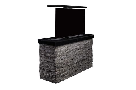 Outdoor TV Lift Cabinet. A stylish, best in class furniture construction Stacked stone ledge stone piece TV cabinet. Outdoor Tv Unit, Outdoor Hidden Tv, Outdoor Tv Lift Cabinet, Backyard Tv, Outdoor Tv Stand, Furniture Island, Hidden Tv Cabinet, Patio Tv, Tv Stand Plans