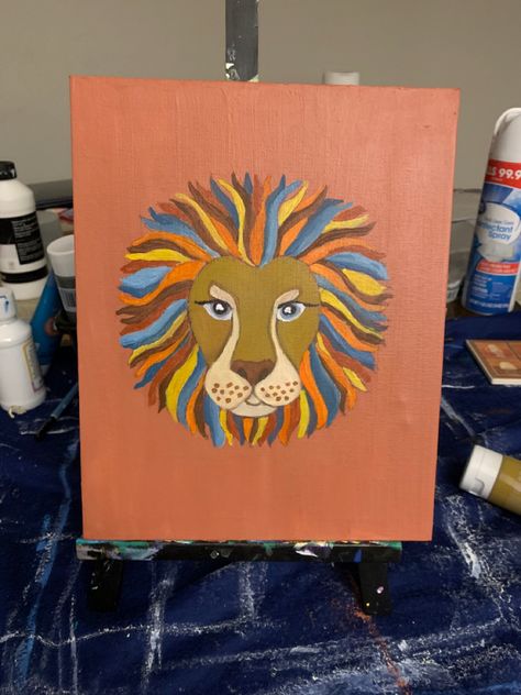 Cute Lion Painting, Lion Easy Painting, Lion Canvas Painting Easy, Simple Lion Painting, Leo Painting Ideas, Lion Art Projects For Kids, Lion Painting Easy, Lion Kids Art, Lion Painting Acrylic