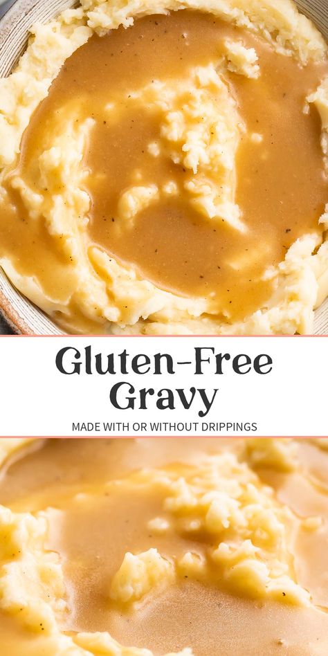 Savory and rich, this gluten free gravy is perfect over turkey, chicken, or beef and is so easy to make with or without drippings. Versatile and delicious, plus it doesn't taste gluten free! Gravy Recipe With Drippings, Gluten Free Turkey Gravy, Gluten Free Gravy Recipe, Savory Gluten Free, Gluten Free Gravy, Thanksgiving Gravy, Gluten Free Turkey, Gluten Free Thanksgiving, Gluten Free Restaurants