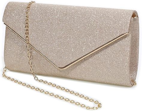 Features:Glitter clutch bag designed with shiny sequins fabric material and detachable chain strap,You can hold this clutch purse IN YOUR HAND or you can also use it as a SHOULDER BAG or CROSS BODY BAG Size : The dimension of evening clutch is 9.06(Length )*5.05(Height)*2.36( Width)inch,Capacity --- The handbags are roomy has lining and One internal pocket enough for most needed items,such as cell phone,cards, money, car keys Glitter Clutch Bag, Prom Purse, Prom Bag, Envelope Handbag, Vintage Evening Bags, Designer Clutch Bags, Party Handbags, Gold Clutch, Purses For Women