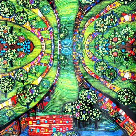 Hundertwasser "Green Town" Pablo Picasso, Patchwork, Hundertwasser Art, Friedensreich Hundertwasser, Arte Folk, Frames For Canvas Paintings, Affordable Wall Art, Colorful Paintings, Posters And Prints