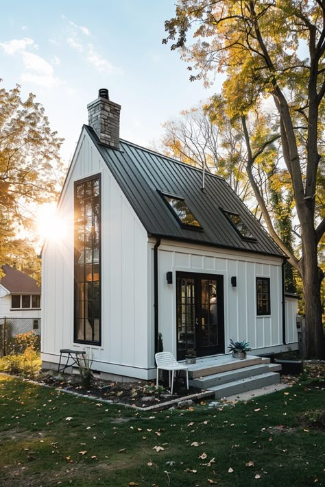 Modern Cottage Living Embracing Minimalism | 40+ Ideas - Quiet Minimal Mini House Design Ideas, Tiny Home 1 Bedroom, Backyard Guest House Small Cottage, Metal Roof Small House, Modern Farmhouse Exterior Small House, Maine Modern Cabin, Small Home Designs Ideas, Prefab Guest House With Bathroom, Modern White Cottage Exterior