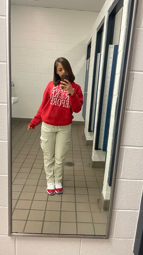 Cherry Red 11 Outfit, Cherry Jordan 11 Outfit, School Outfits Jordans, Cherry 11s Outfit Ideas, Cherry 11s Outfit, Cherry 11, Cherry 11s, Cute Highschool Outfits, School Uniform Outfits