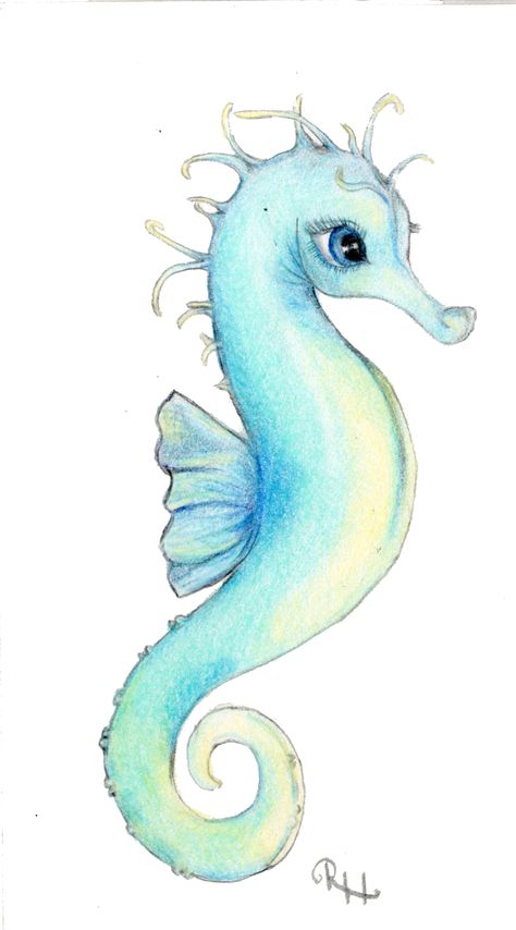 Seahorse (coloured pencil) Seahorse Art Painting, Seahorses Drawings, Seahorse Drawing Simple, Seahorses Illustration, Cute Seahorse Drawing, Seahorse Paintings, Seahorse Drawings, Sea Creatures Drawings, Draw Seahorse