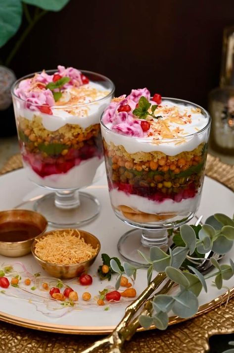 7 Layer Dahi Chaat – Naturally Nidhi Dahi Chaat, Food Without Fire, Grilled Fruit Dessert, Spicy Snacks Recipes, Pani Puri, Breakfast Recipes Indian, Grilled Fruit, Vegetarian Fast Food, Chaat Recipe