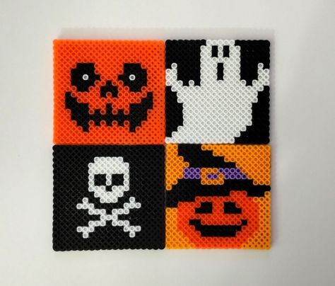 ️ -Halloween Coasters Coasters- ☠️👻🎃 Halloween Coasters, Pumpkins, ghost and Bone and Skulls Perler Beads / Hama Beads / Fuse Beds Hand Made Brand New Drink Coasters Each Coaster is : 3.75 inch x 3.75 inch Perler Beads Coasters Square, Skull Perler, Beads Artwork, Perler Bead Coasters, Hama Beads Halloween, Perler Coasters, Bead Coasters, Halloween Perler, Halloween Coasters