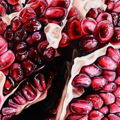 Angela Faustina - Pomegranate- original hyper realism modern still life painting-contemporary Art For Sale at 1stDibs Angela Faustina, Ap Portfolio, Leaving Cert, Pomegranate Art, Contemporary Realism, Nature Artists, Detailed Paintings, Paintings Abstract, Painting Contemporary