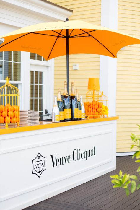 Veuve Clicquot Party Decor, Vueve Champagne, Veuve Clicquot Party, Cabana Party, Whiskey Lounge, Veuve Cliquot, Veuve Clicquot Champagne, Design Darling, Event Bar