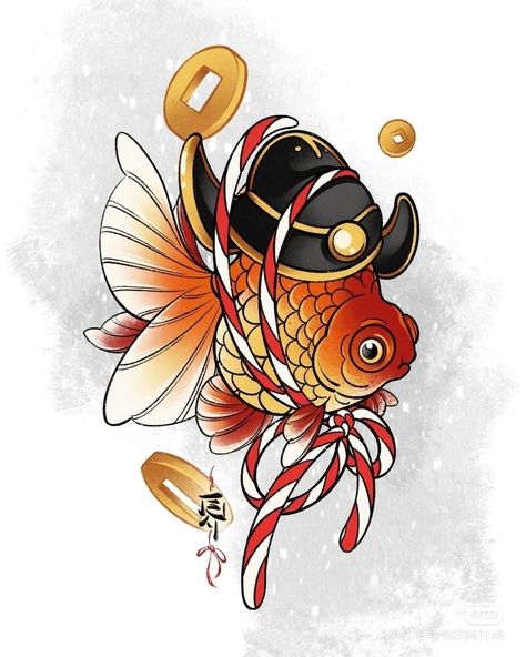 Japanese Goldfish Tattoo, Gold Fish Tattoo, Goldfish Tattoo, Traditional Japanese Tattoo Flash, Japanese Snake Tattoo, Japanese Flower Tattoo, Japan Tattoo Design, Carpe Koi, Traditional Japanese Tattoos