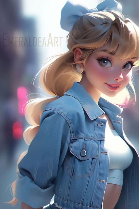 Modern Cinderella, wearing jeans, Disney Princess Cinderella Character Design, Modern Disney Princess, Modern Day Cinderella, Cinderella Characters, Cinderella Art, Modern Cinderella, Alternative Disney Princesses, Modern Disney Characters, Alternative Disney