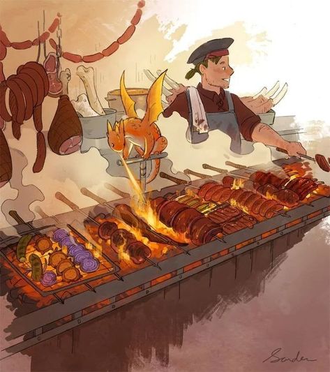 Dragon Familiars like all familiars are allowed and integrated into all forms of daily life. Here is a baby fire dragon learning how to roast meat. There's an overstuffed pygmy dragon eating scraps and maintaining the drakecoal (dragon poop mixed with powdered coal & charcoal) grill Dnd Festival, Slice Of Life Art, Dragon Tales, Cute Dragon, Location Inspiration, 수채화 그림, Modern Fantasy, Mythical Creatures Art, Phone Background