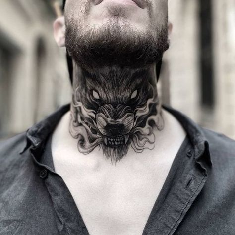 Neck Tattoo Design For Men, Cool Neck Tattoos, Kneck Tattoos, Back Of Neck Tattoo Men, Simple Neck Tattoos, Neck Tattoos For Men, Shen Long Tattoo, Front Neck Tattoo, Full Neck Tattoos