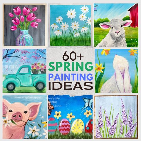 60+ Spring Painting Ideas for All Abilities! Easy Acrylic Paint Tutorial, Spring Easy Paintings, Easy Spring Painting Ideas, May Painting Ideas, Simple Spring Painting, Paint Class Ideas Step By Step, Spring Acrylic Paintings Easy, Easy Spring Painting Ideas On Canvas, Spring Canvas Painting Ideas