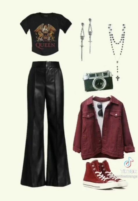 Old Rock Aesthetic Outfits, Rockstar Girlfriend Style Aesthetic, Classic Rock Outfits Women, 70s Band Outfits, 70s Metal Fashion, Dark Vintage Aesthetic Outfits, Rockstar Girlfriend Style 80s, Ricky Montgomery Concert Outfit, Glam Rock Style Women