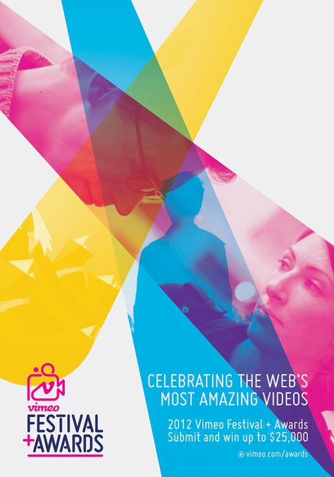 This poster has an interesting use of overprinting combined with limited colour use. The photos are contained within the perimeter of the coloured shapes and the colours are overprinted on the photo. There is a lot of negative space. Advertisement Layout, Digital Typography, Award Poster, Digital Creator, Poster Design Inspiration, Flyer Poster, Poster Layout, Festival Posters, Graphic Design Poster