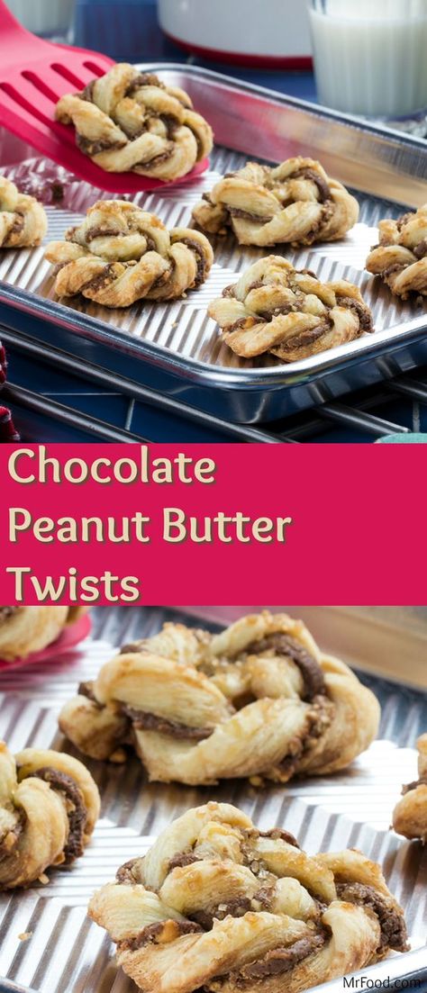 We've made a rise 'n' shine pastry that you can enjoy with your morning cup of coffee that has...well, a twist to it! Our Chocolate Peanut Butter Twists are pretty enough to serve for a special brunch, but easy enough that anyone can make 'em. Plus, they feature everyone's favorite combo of chocolate and peanut butter! Puff Pastry Peanut Butter, Peanut Butter Twists, Peanut Butter Pastries, Peanut Butter Puff Pastry, Peanut Butter Pastry, Easy Pastry, Butter Pastry, Lemon Recipe, Puff Pastry Desserts