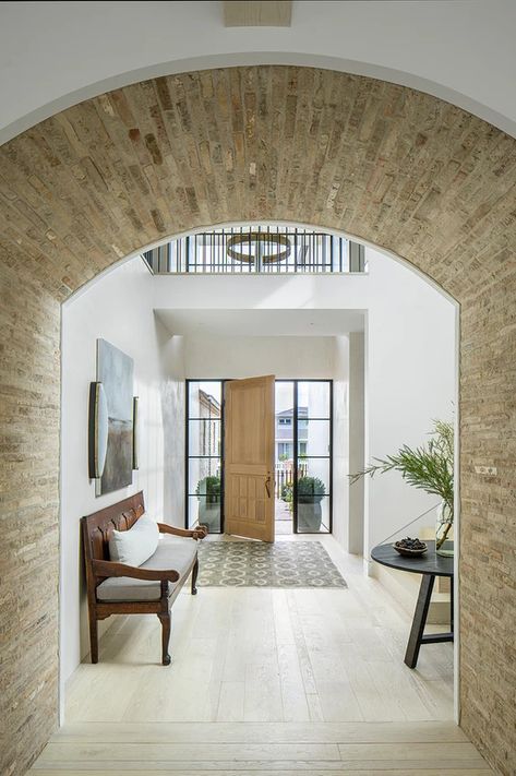 EASTSIDE Brooke Wagner Design, Brooke Wagner, Brick Archway, California Contemporary, Antique Brick, French Oak Flooring, Brick Arch, Entry Design, Ocean House