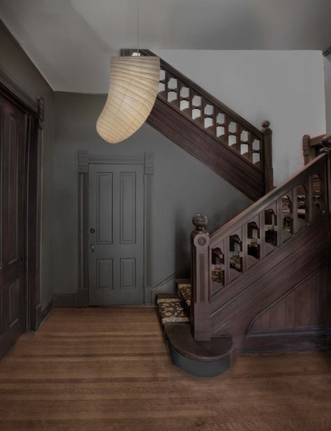 Lovely, Dark, and Deep: An 1800s Victorian House in Nebraska, Restored Down to the Doorknobs - Remodelista House In Nebraska, 1800s House, In Ceiling Lights, Old World Interiors, Brass Bed, Foyer Design, Wooden Staircases, Modern Victorian, Objet Design