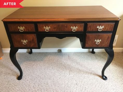 Queen Anne Desk, Vintage Dresser Makeover, Upcycle Desk, Queen Anne Furniture, Vintage Writing Desk, Desk Makeover, Furniture Rehab, Furniture Renovation, Refurbished Furniture