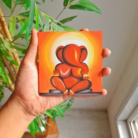 Ganesh Small Canvas Painting, Painting Ideas For Gifting, Ganesh Ji Painting On Canvas Easy, Ganesh Painting Canvases, Small Canvas Painting Ideas Creative, Ganesh Ji Painting On Canvas, Ganpati Paintings Acrylics, Ganpati Paintings Creative, Ganesh Canvas Painting