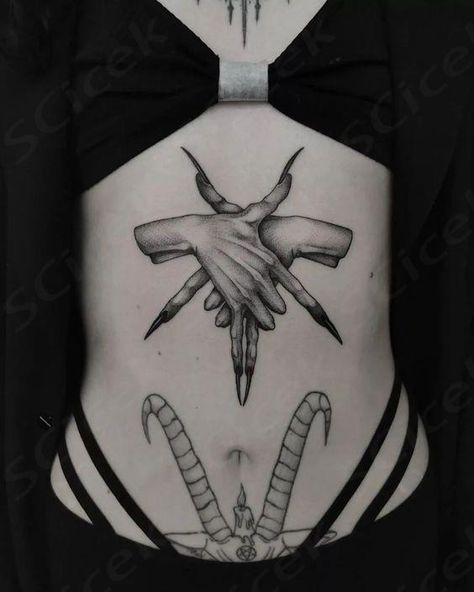 Satanic Tattoos, Emo Tattoos, 16 Tattoo, Goth Tattoo, Wicked Tattoos, Scary Tattoos, Creepy Tattoos, Tattoos For Black Skin, Gothic Tattoo