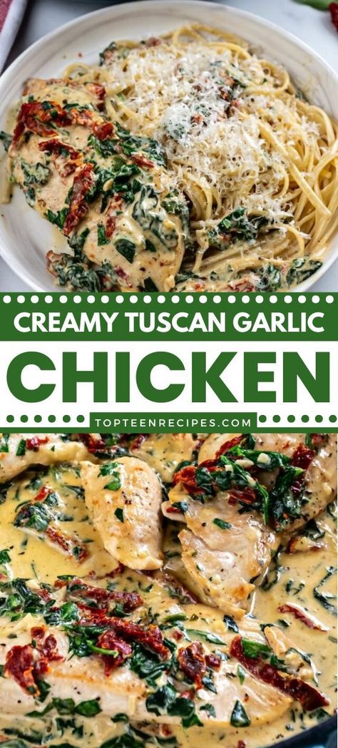 There is something about the chicken, spinach, and sundried tomato combo that I just love. I think it makes amazing dishes, and this creamy Tuscan garlic chicken is no different. Sundried Tomato Chicken, Mediterranean Recipes Healthy, Creamy Tuscan Garlic Chicken, Tuscan Garlic Chicken, Chicken Breast Recipes Baked, Creamy Garlic Chicken, Chicken Spinach, Sundried Tomato, Spinach Stuffed Chicken