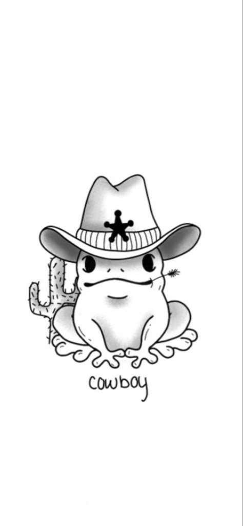 Toad With Cowboy Hat Tattoo, Snake With Cowboy Hat Tattoo, Cowboy Frog Tattoo Matching, Worm With Cowboy Hat Tattoo, Dino With Cowboy Hat Tattoo, Cute Tattoos Animals, Animals With Cowboy Hats Tattoo, Cowboy Frog Drawing, Frog With Hat Tattoo