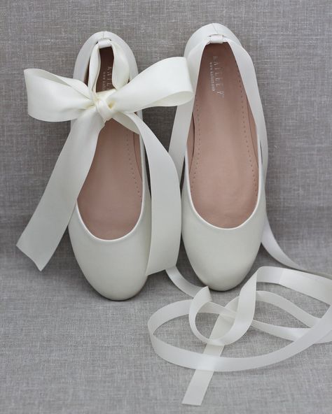 Quinceanera Shoes, Shoes For Brides, Ribbon Flats, Flower Girl Shoes, Bridal Flats, Betsey Johnson Shoes, Ivory Bridal, Bridesmaid Shoes, Ballet Slippers