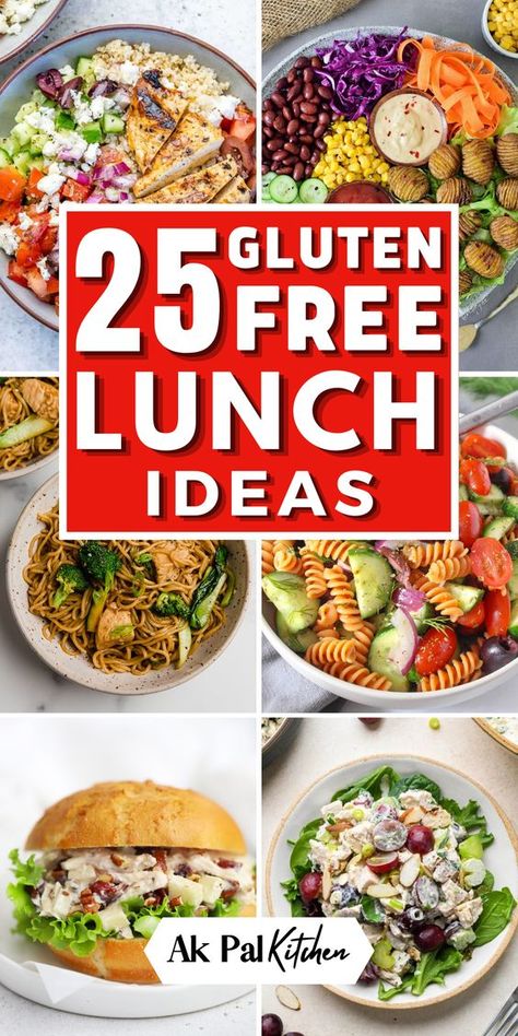 25 Gluten Free Lunch Ideas Gluten Free Lunch Recipes, Kid Friendly Snacks, Healthy Salad Ideas, Gluten Free Lunch Ideas, Gluten Free School Lunches, Gluten Free Diet Plan, Dairy Free Lunch, Gluten Free Meal Prep, Gluten Free Recipes For Lunch