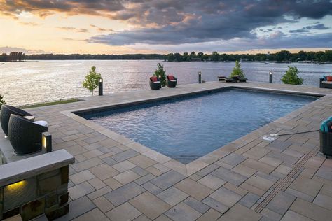 Lake Pool Backyard, Pool Lake Backyard, Swimming Pool Landscape Design, Lake Backyard, Around The Pool Landscaping, Urban Courtyards, Pool Inspiration, Pools Backyard Inground, Swimming Pool Landscaping