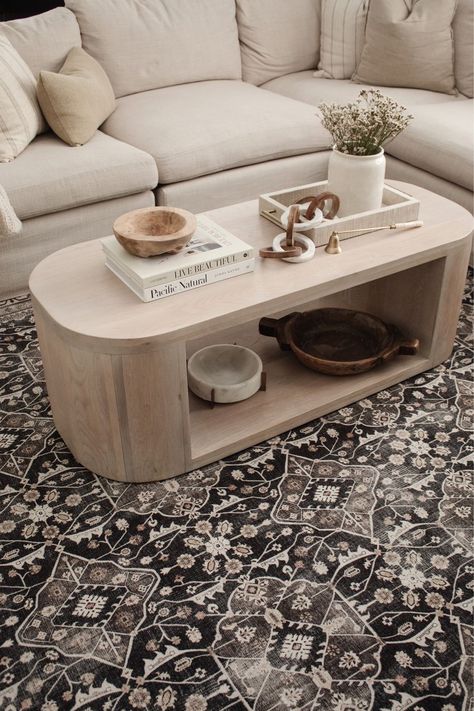 Neutral Center Table, Rh Oslo Coffee Table, Two Square Coffee Tables Side By Side, Coffee Table Trends 2023, Under Coffee Table Decor, Best Amazon Rugs, Amazon Coffee Table, Coffee Table Ideas For Small Spaces, Rectangle Coffee Table Decor Living Room