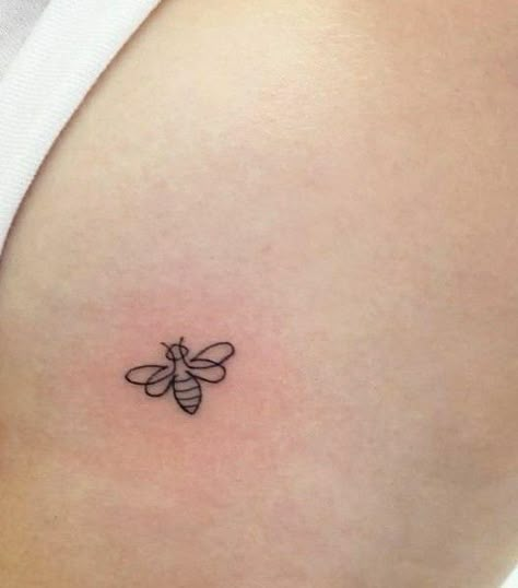 Cute Symbolic Tattoos, Bee Tattoo Design Minimal, Bee Micro Tattoo, Bee Movie Tattoo, Single Line Bee Tattoo, Small Honeybee Tattoo, Honeybee Tattoo Simple, Bee Hive Tattoos, Minimal Bee Tattoo