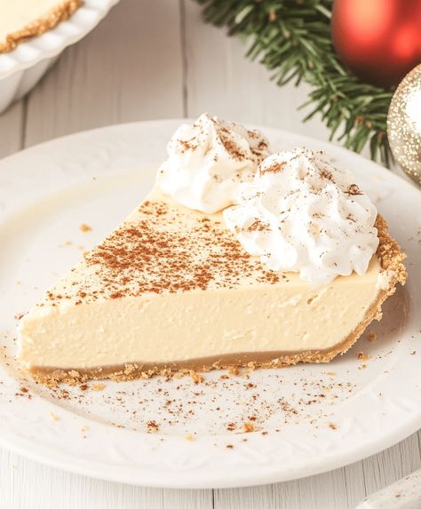 No Bake Eggnog Pie Recipe Eggnog Pie, Festive Food, Egg Nog, Christmas Dessert, Chicken And Rice, Cookie Desserts, Holiday Food, Food Festival, Puddings