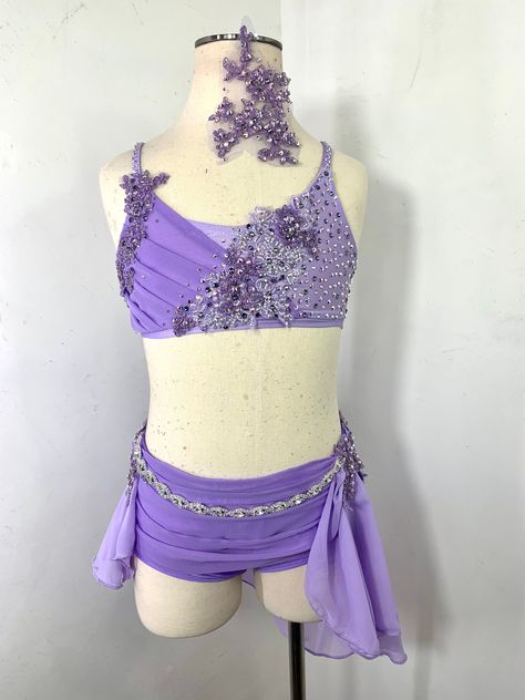 "Lyrical Dance Costume, lavender dance costume, lace dance costume, lyrical dance leotard, custom dance costume, team dance costume Lyrical Dance Costume . Light Lavender 2 pc dance costume with lace detailing and lots of beaded Appliques with Swarovski rhinestones appliqués. Crystal AB rhinestones and crystal ab Swarovski rhinestoned straps. Lavender glisinette side skirt attached to brief This ONE OF A KIND costume is Available to ship in size LC in lavender TO place a CUSTOM COSTUME ORDER ple Lavender Dance Costume, Purple Dance Costumes Lyrical, Rapunzel Dance Costume, Custom Lyrical Costume, Purple Dance Costumes, Lyrical Dance Costumes Solo, Lavender Costume, Lace Dance Costumes, Dance Costume Lyrical